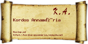 Kordos Annamária névjegykártya